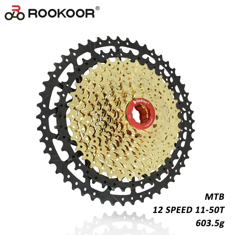 Rookoor Brand Mountain Bike 12 Speed Cassette Velocidade MTB Cassete Bicycle Parts Sprocket 11-50T Gold Ultralight 603g Parts