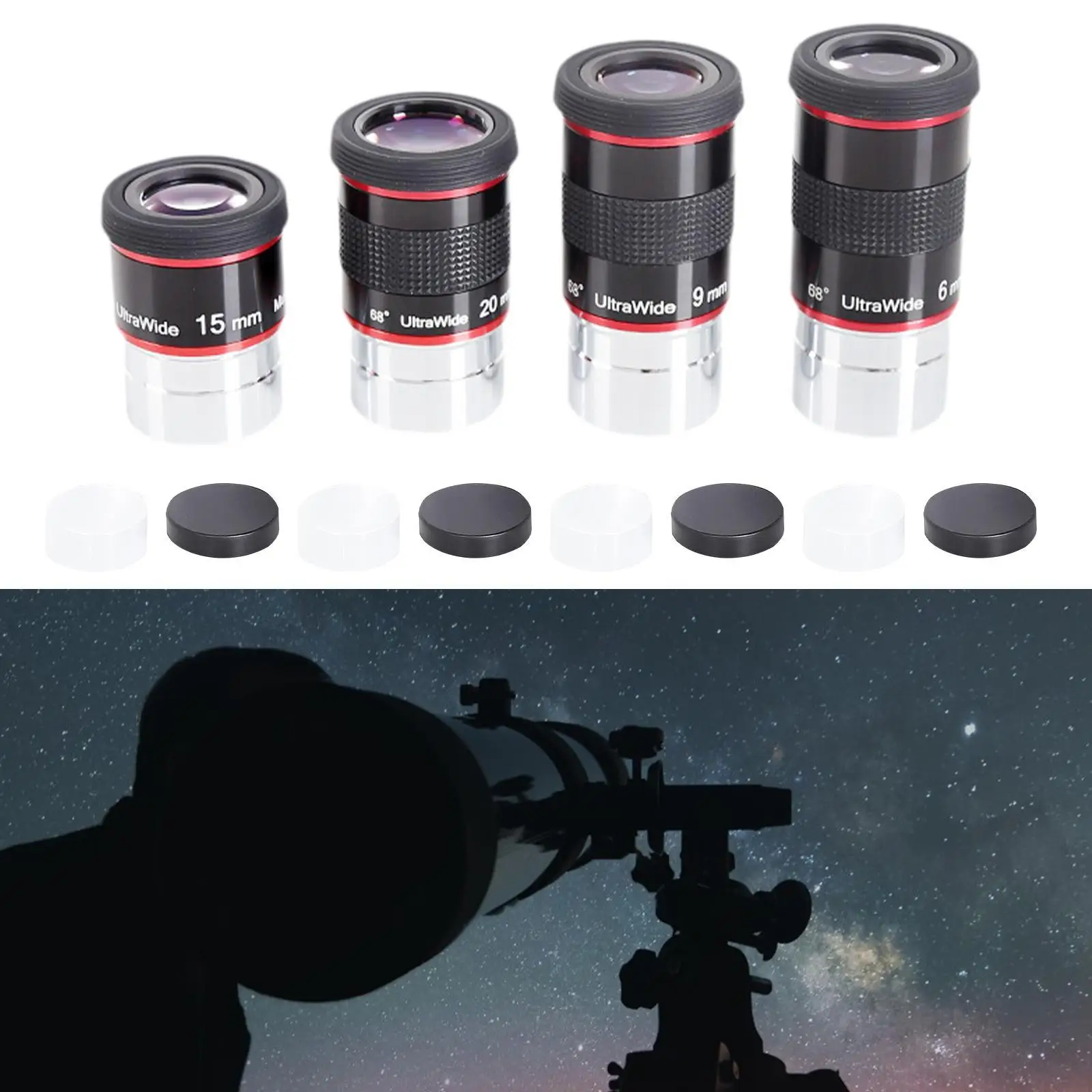 4Pcs Telescopes Eyepiece 68 Degree Replacement Practical Wide Angle Eyepiece for