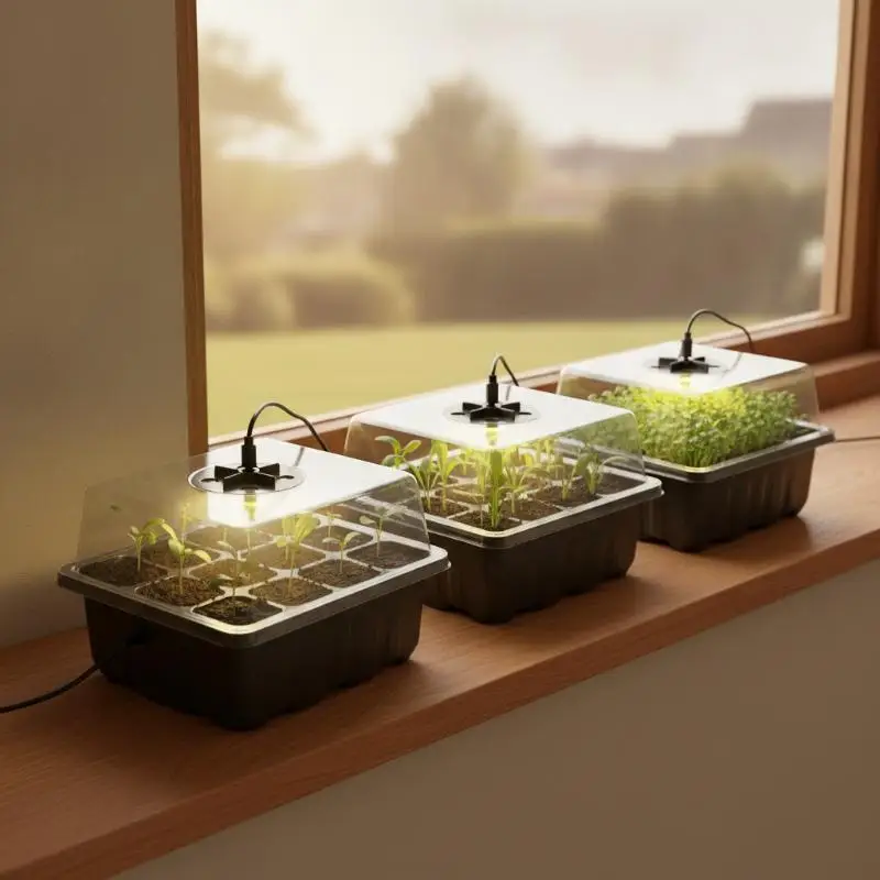 6/12-Cell Home Seed Starter Tray With Grow Light Germination Kits Adjustable Humidity Dome Seedling Tray For Gardening