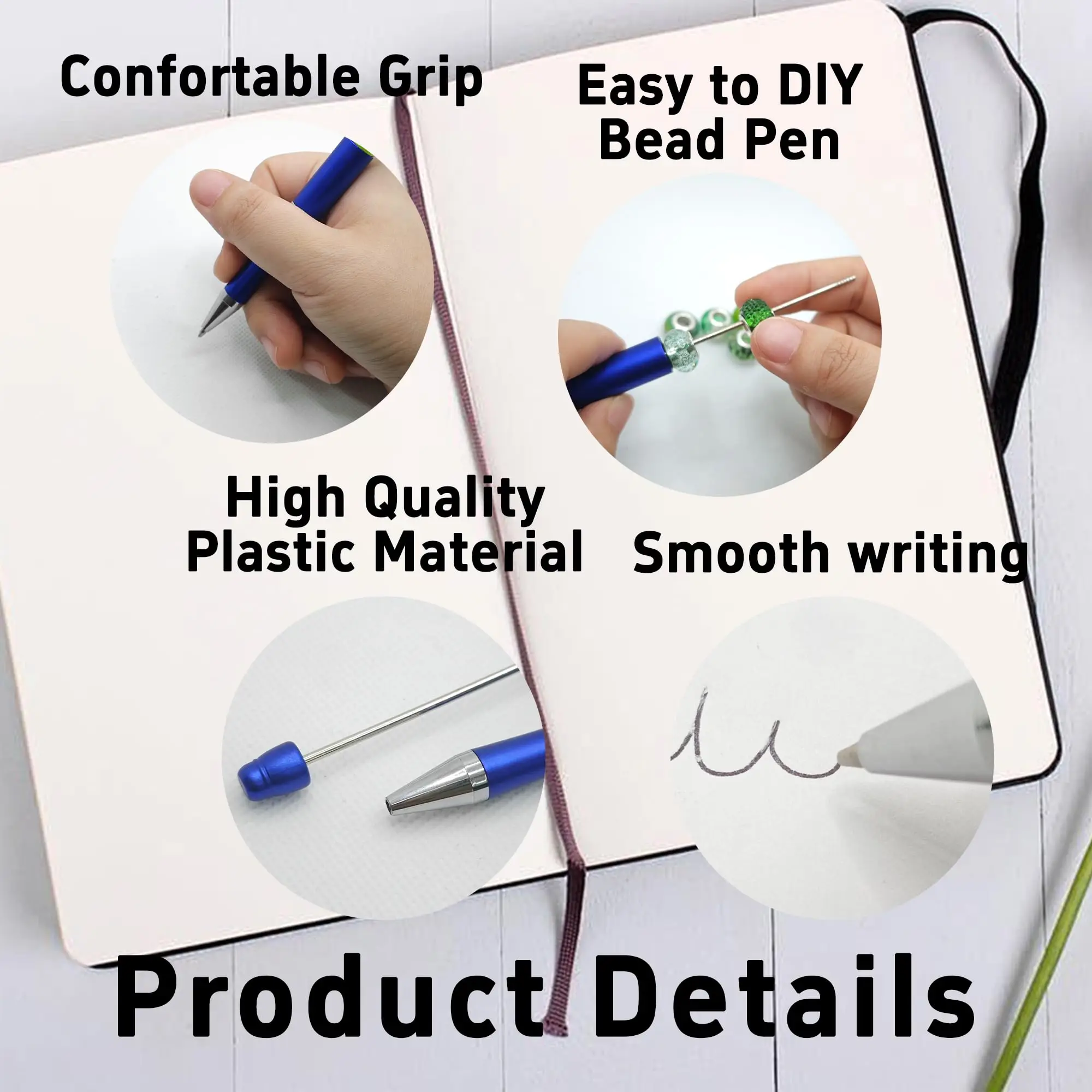 25 Pcs Plastic Beadable Pen Beaded Black Ink Ballpoint Pens for Kids Students Presents