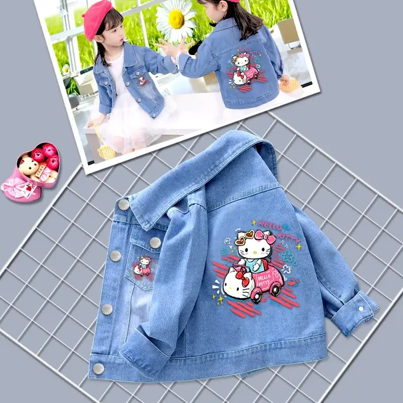 Fashion Baby Girls Hello Kitty Kuromi Denim Jacket Coat Spring Autumn Children Outerwear Kids Cotton Clothes for 2-7 Years