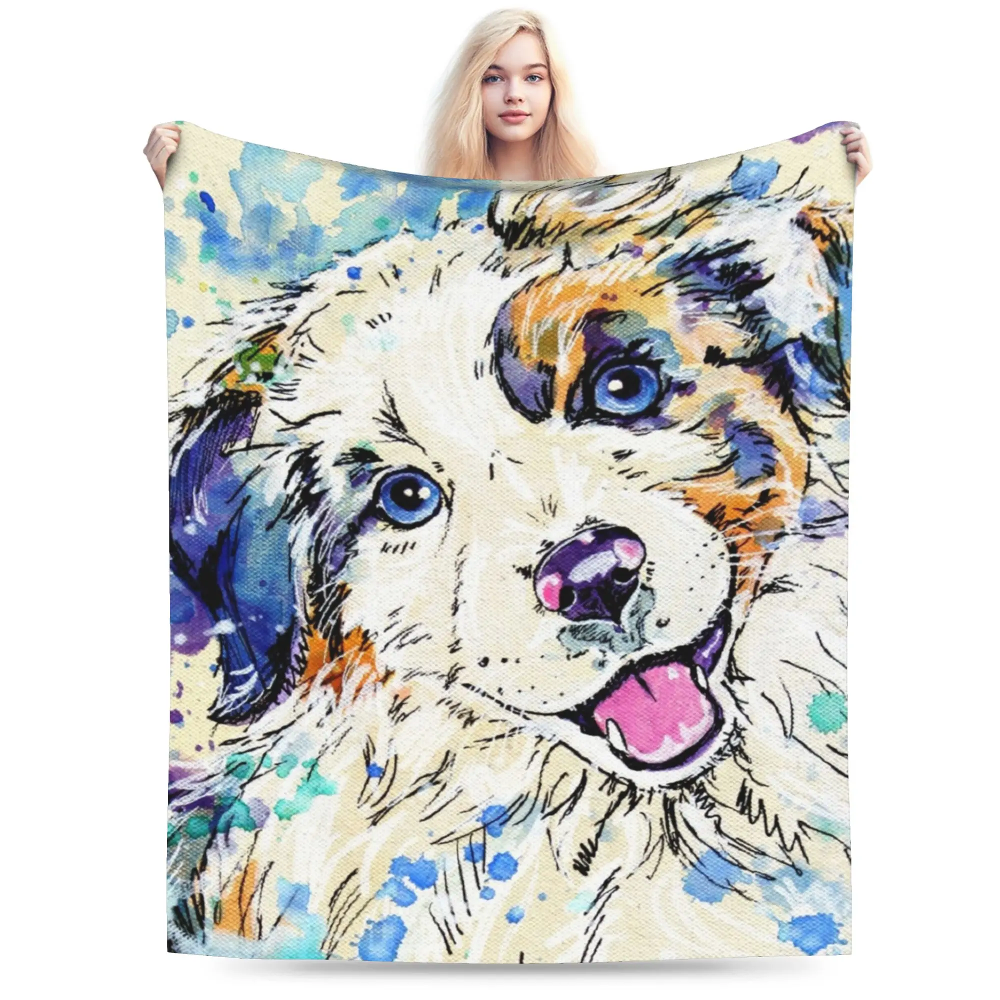 Custom Australian Shepherd Dog Blanket Fleece Soft Flannel Collie Puppy Throw Blankets for Bedding Sofa Office Spring Autumn