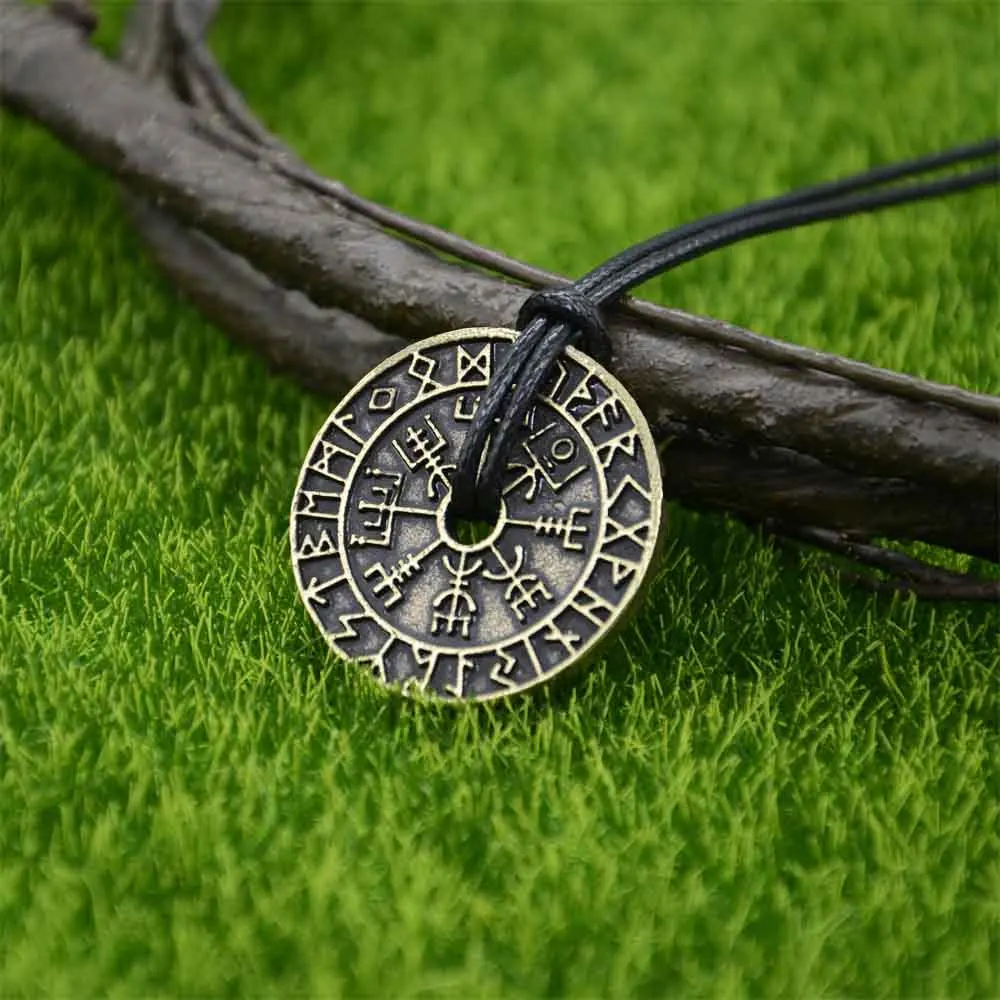 Nostalgia Viking Compass Nordic Runes Jewelry Amulet Talisman Pewter Pendant Necklace With Trinity Valknut Odin Horn Thor Hammer