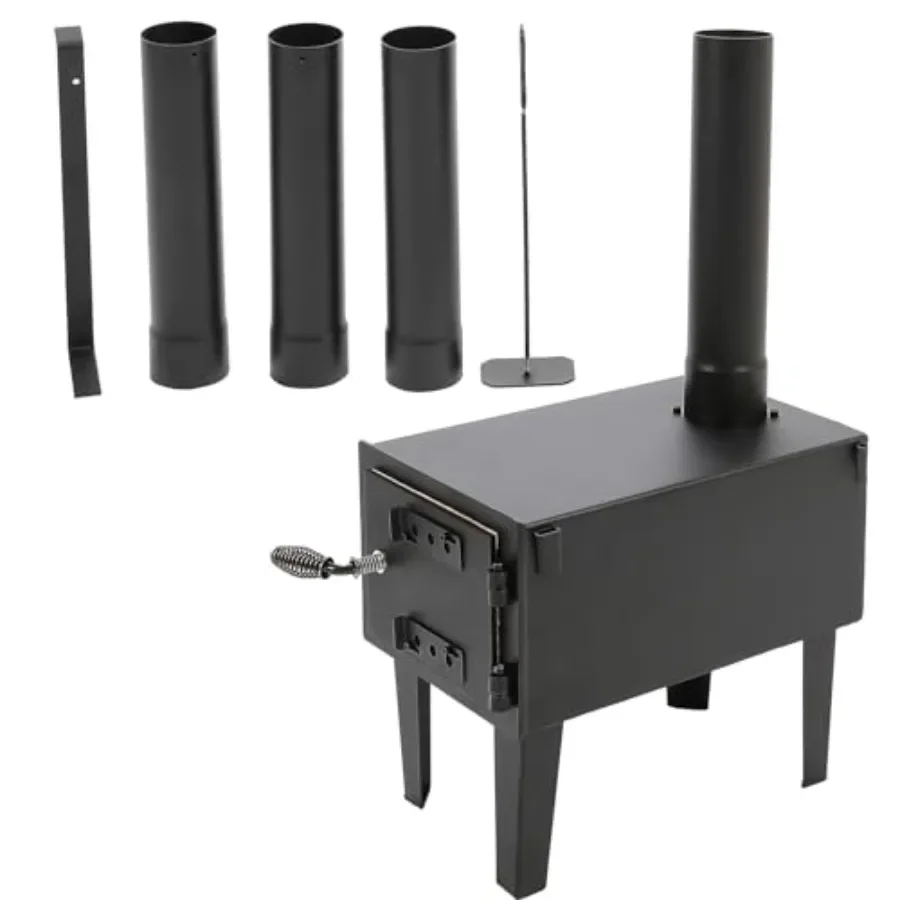 

Portable Wood Burning Stove for Outdoor Cooking Fishing Hiking and Travel: Compact Mini Stove with Storable Chimney Pipes Ideal