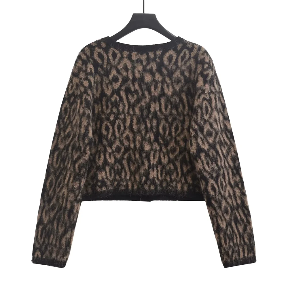 Kar&Otza 2024 Autumn/Winter New Product High End Round Neck Leopard Pattern Retro Soft Sticky Cardigan Short Coat