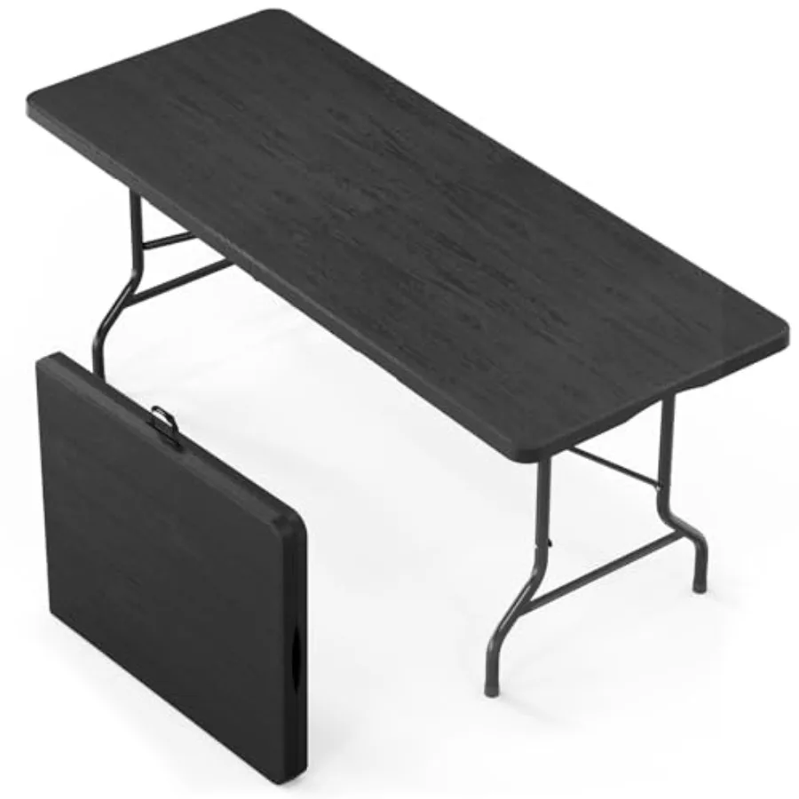 Folding Table 6ft Portable Collapsible Plastic Black Long Tables for Party Camping Banquet Craft Dining Wedding Outdoor and Ind
