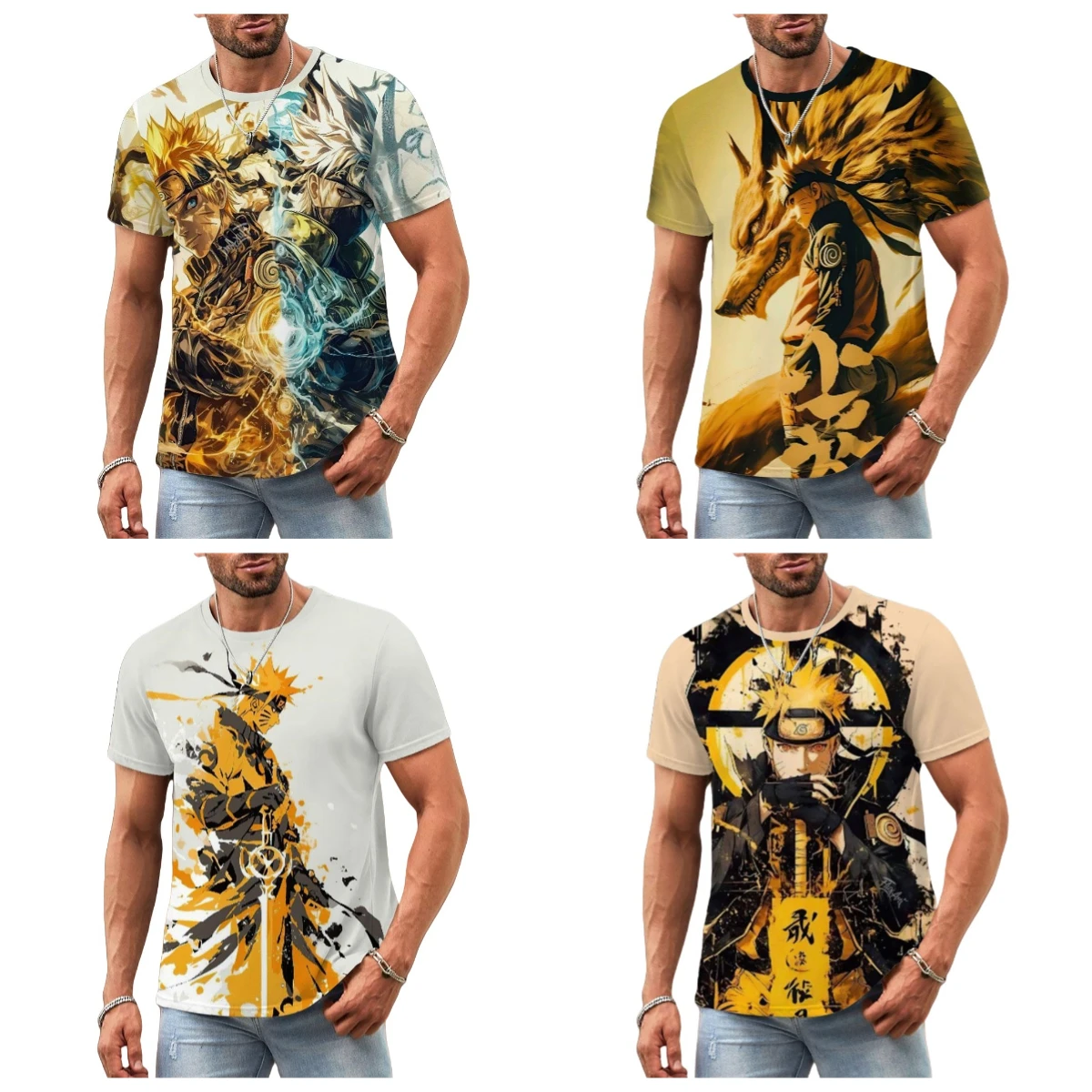 2025 verano Venta caliente nuevo Anime Naruto serie camiseta 3D moda de manga corta cuello redondo Casual calle transpirable Top