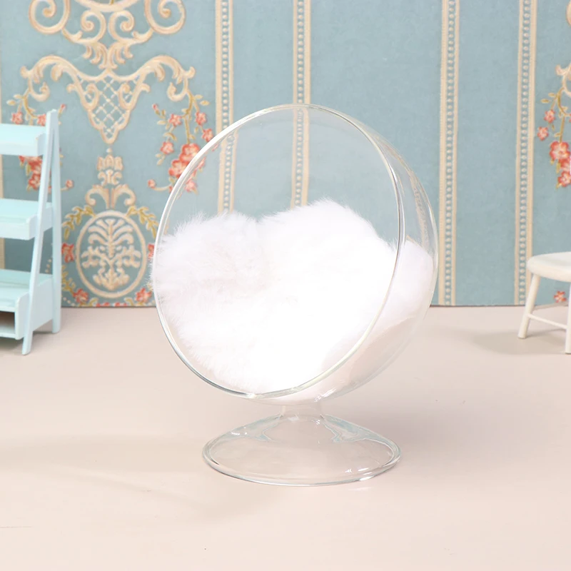 1/12 Dollhouse Miniature Glass Lounge Chair W/Plush Pad Doll Sofa Chair Furniture Decoration Dolls House Living Room Accessories