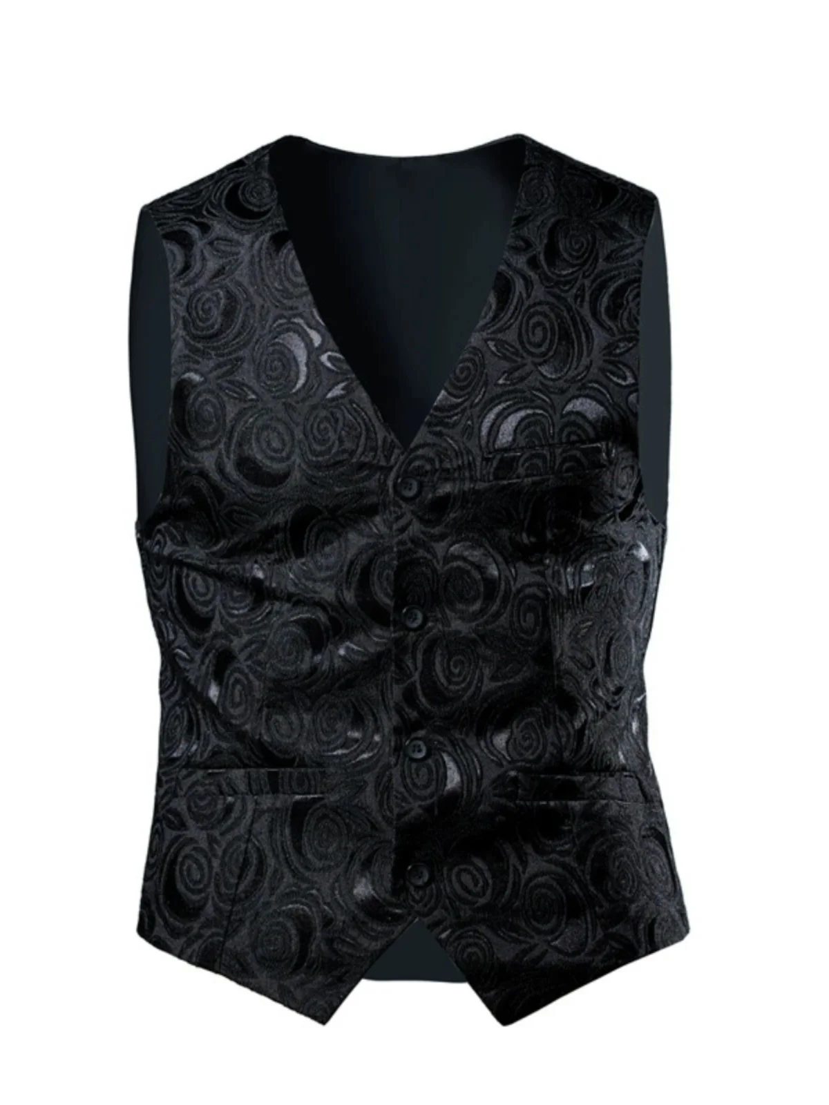 

Slim Fit Printed Single Breasted Suit Vest Youth Faion Polyester Material V-Ne ort Sve Regular Length Autumn Wear