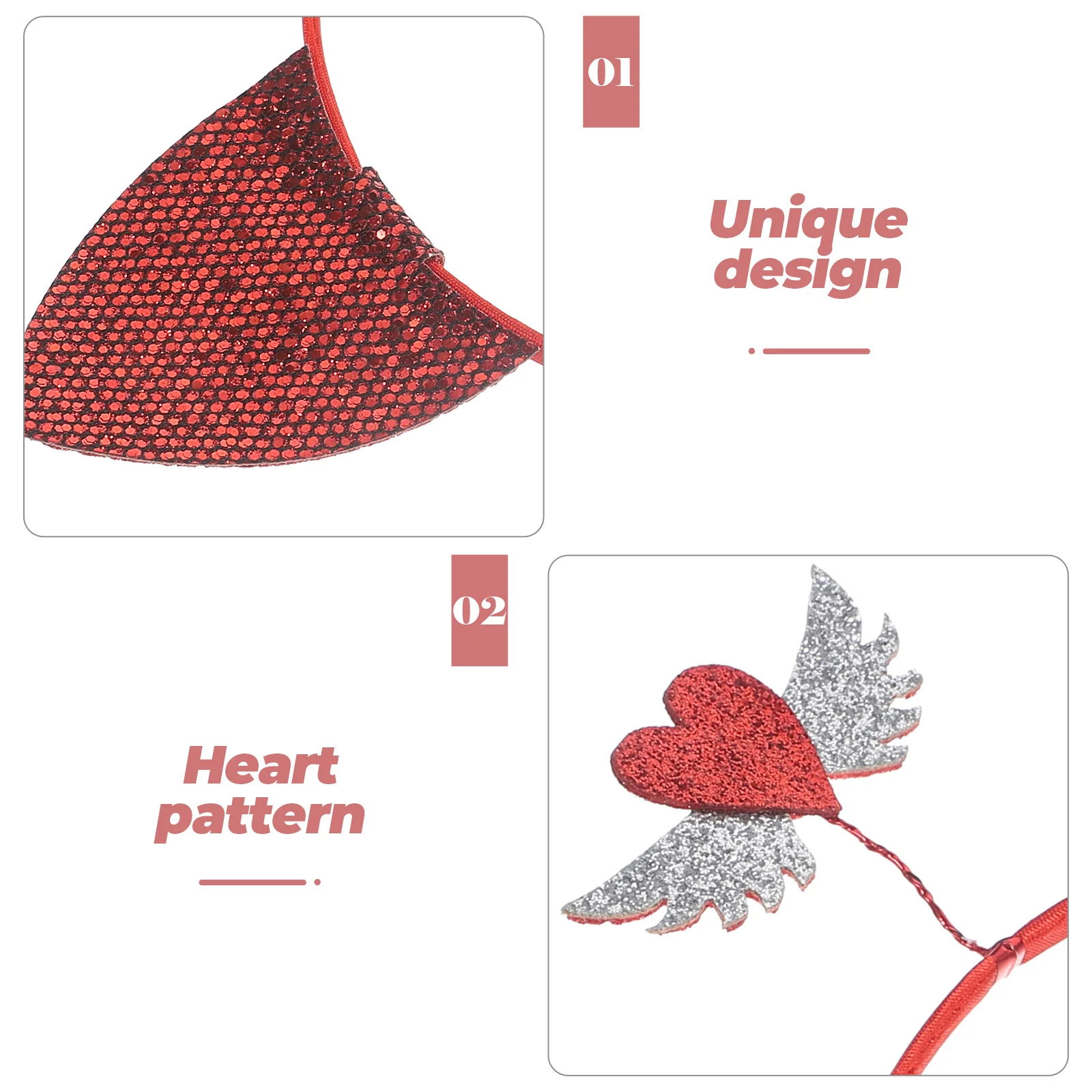 

2pcs Heart Wing Headbands Valentine Party Hair Accessories Adults Holiday Costume Event Decor Ear Headband Set