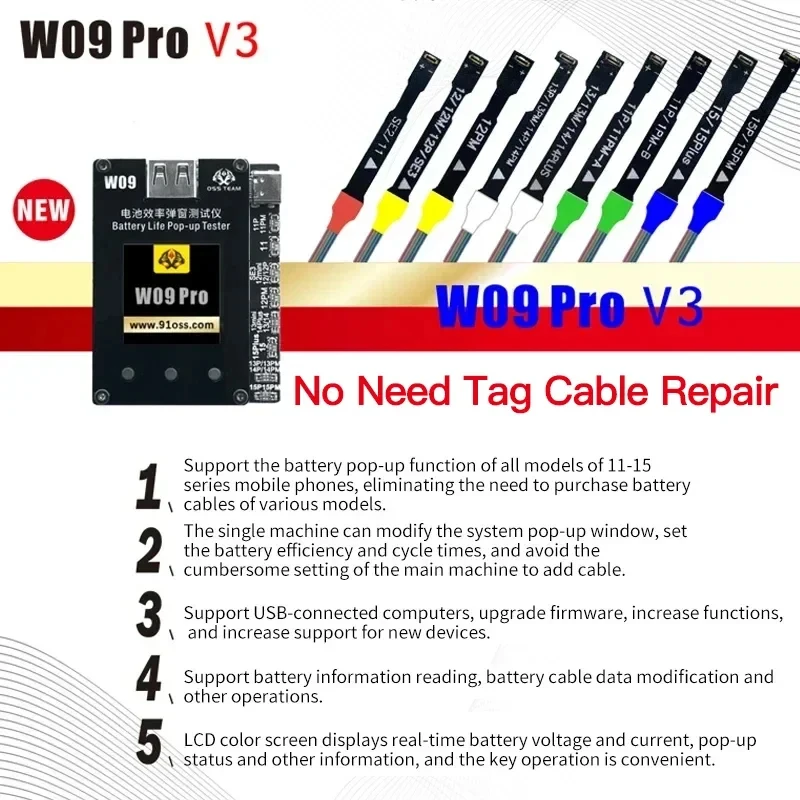 

OSS W09 Pro V3 Battery Programmer for iphone 11-15PM battery health changed to 100% Pop-up repair no need flex cable