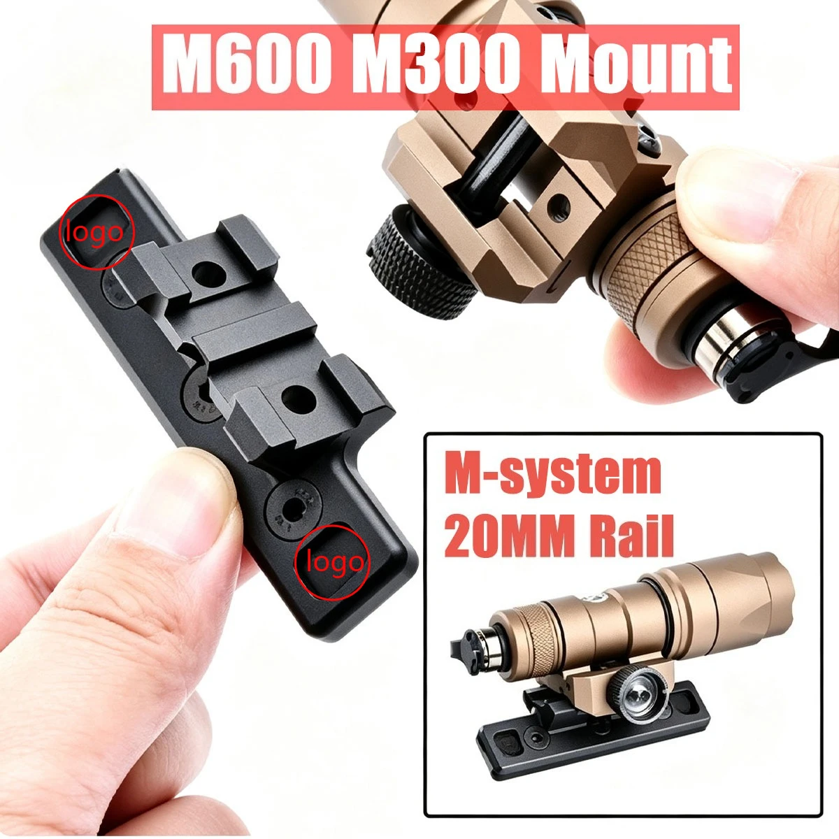 Tactical SF M600 M300 Flashlight Mount Scout Light Offset Mount Plate For M-system/KEYMOD 20mm Rail Hunting CNC Metal Base