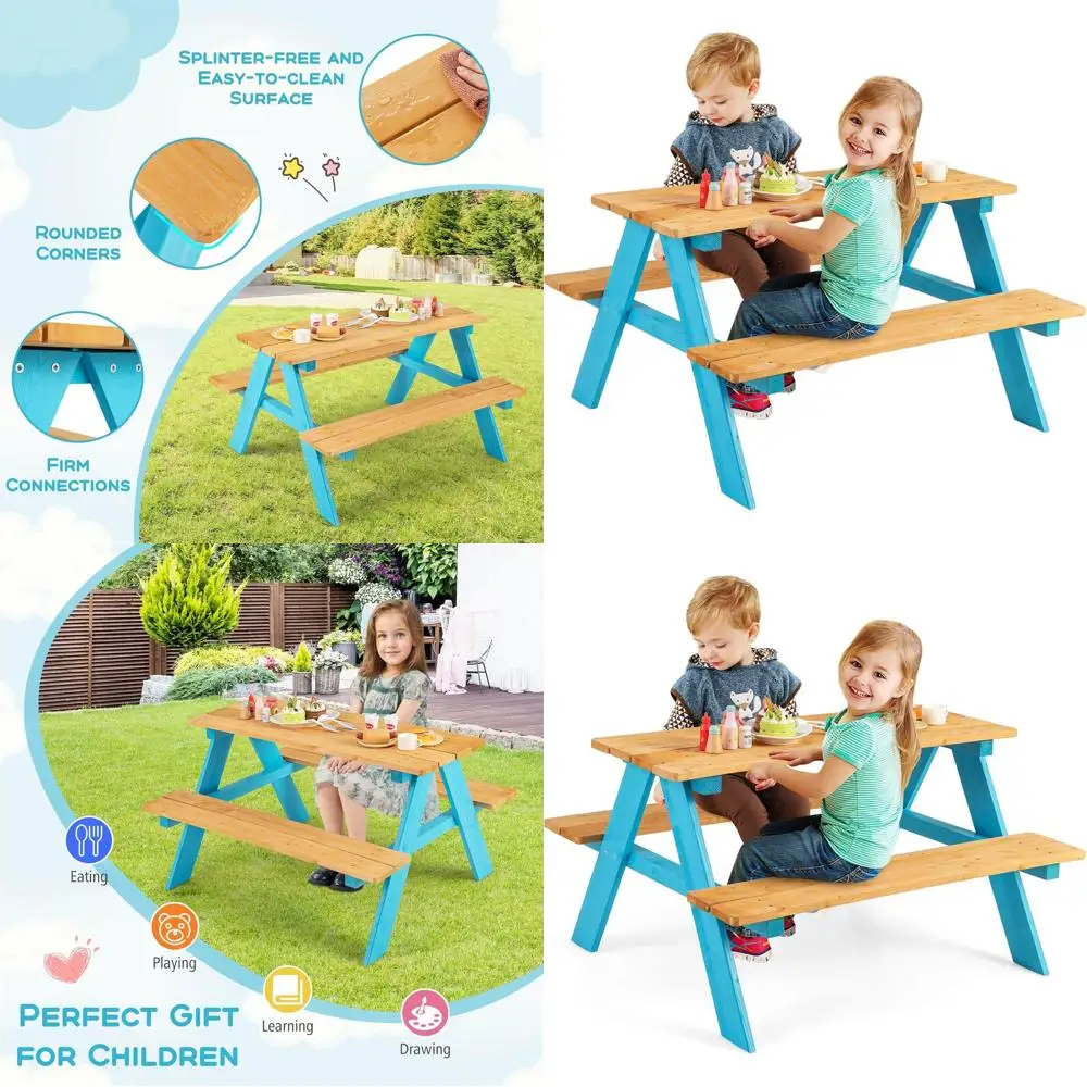 

Fir Wood Outdoor Kids Picnic Table Set with Benches, Ideal for Toddlers, Suitable for Backyard, Garden, Lawn, Ages 3+