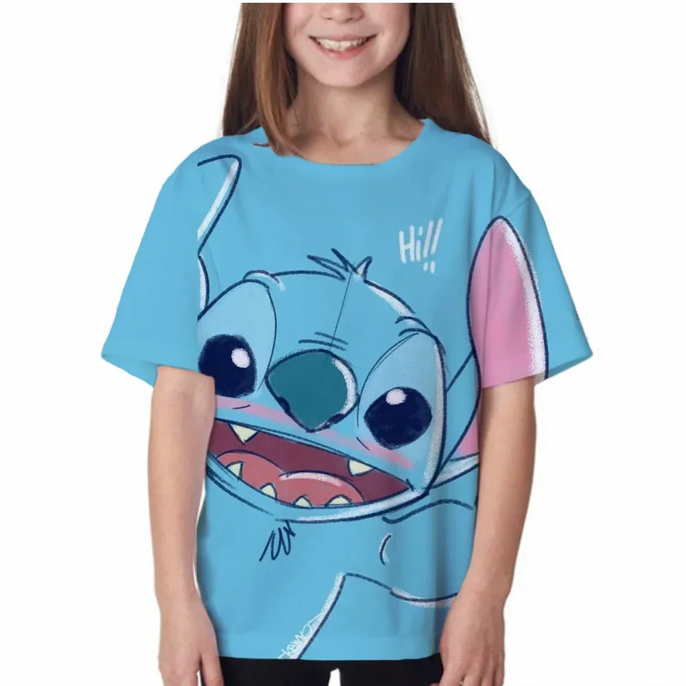 

2024 Summer Disney Stitch Kids 3d Print Tees 1-14 Years T-shirt Children Cartoon Style Tops Short Sleeves Tees Kids T Shirt