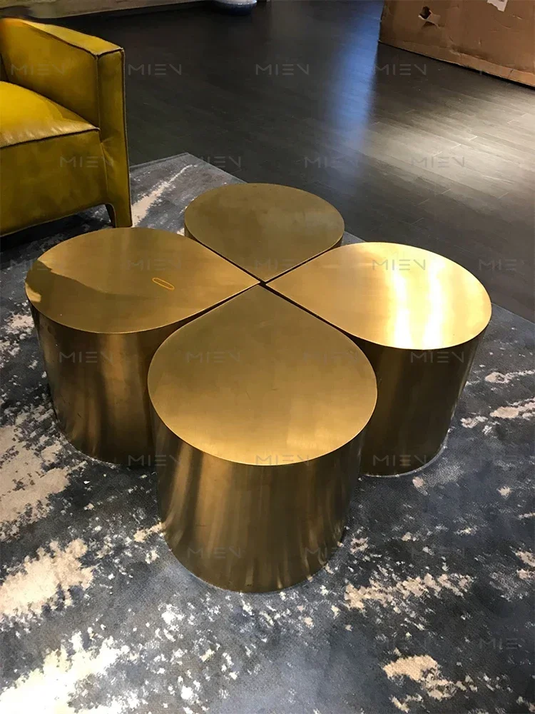 Fresh four-leaf clover coffee table brushed bronze craftsmanship special-shaped sofa edge