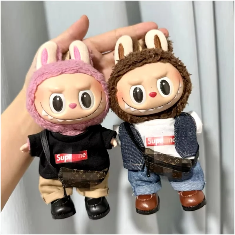 Hot Only Selling Clothes 17cm First Second Generation Labubu Doll Only Clothe Suprem Clothing Set Multi Color Cute Decoration