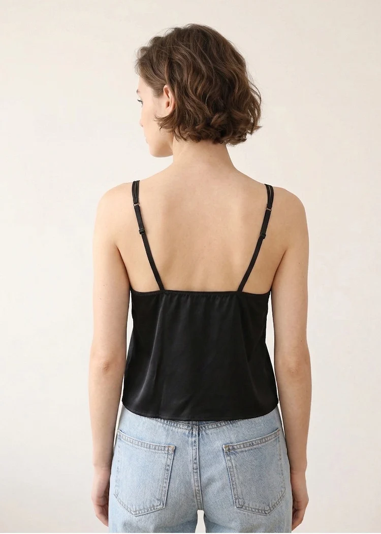 Birdsky, 1PC Women sexy camisole vest tank top lace camis wireless bra set 93% mulberry silk 7% spandex solid color, S-1115