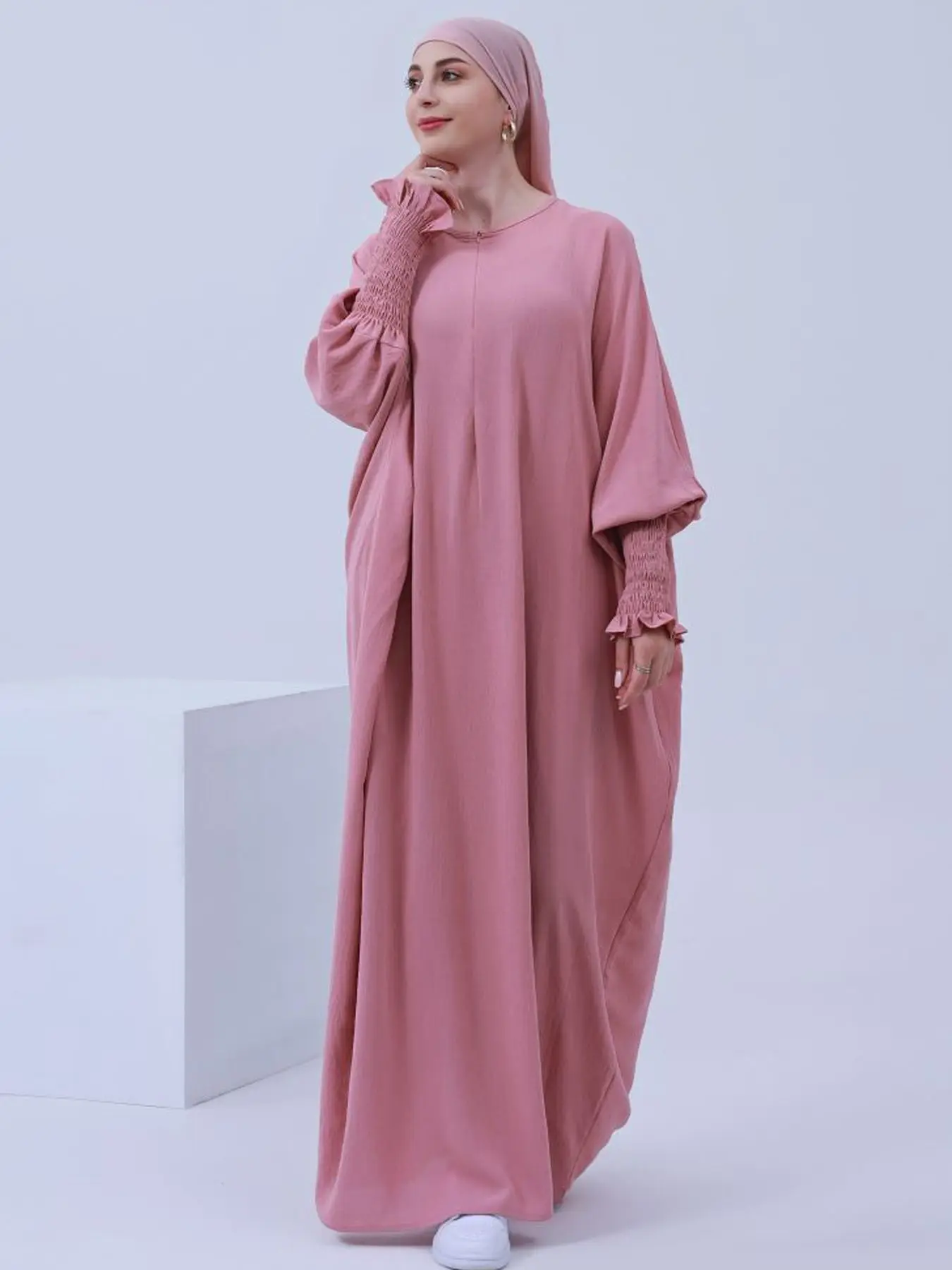 New Zip Up Djellaba Muslim Prayer Maxi Dress Dubai Full Length Elastic Sleeve Soft Abaya Dubai Turkey Muslim Islam Modesty Robe