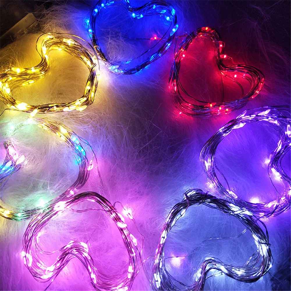 Copper Wire LED String Lights, Fairy Guirlanda, Bateria, Árvore de Natal, Festa de Casamento, Decoração de Férias, 1m, 2m, 3m, 5m, 10m