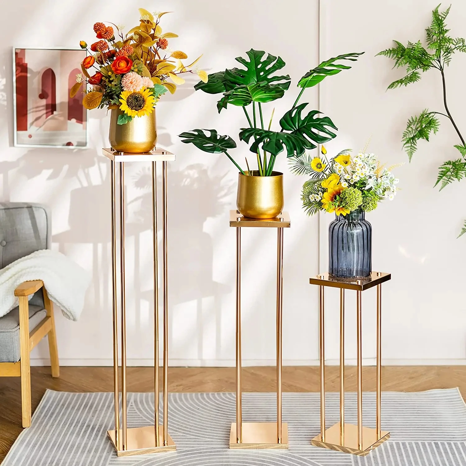 Flower Vase Gold Column Stand, Metal Road Lead, Wedding Centerpiece Flower Rack, Event Party Decoration, 30 Pcs