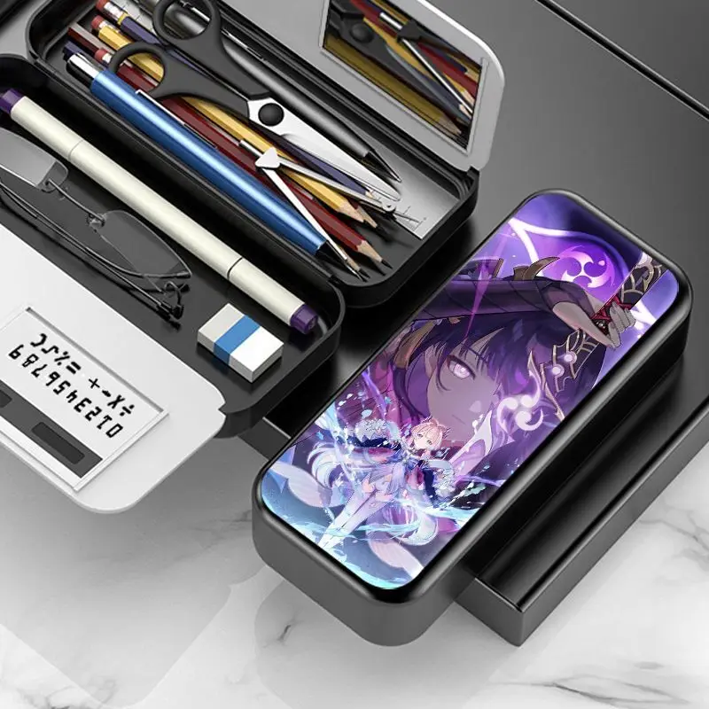 Genshin Impact Raiden Shogun Internet Celebrity Multi-Functional Student Stationery Glasses Storage Box Case Pen Bag Game Anime