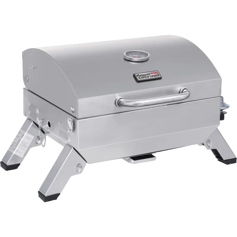 Royal Gourmet GT1001 Stainless Steel Portable Grill, 10000 BTU BBQ Tabletop Gas Grill with Folding Legs and Lockable Lid, Silver