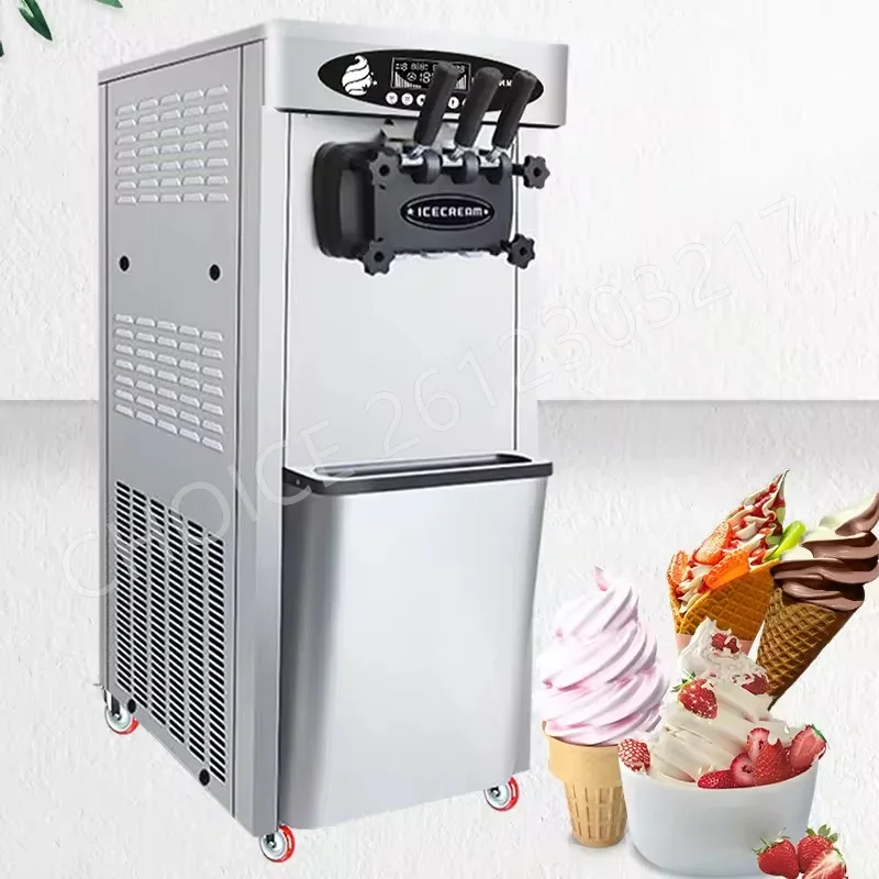 Vertical 3 Flavors Sundae Soft Ice Cream Machine Automatic Commercial Cone Ice Cream Maker Double Cylinder Making Machine