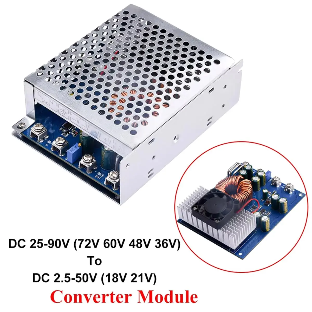 1000W 50A Step-Down Converter 25-90V to 2.5-50V Adjustable Bucks Module for Power Tool Electric Vehicle DIY Power Supply