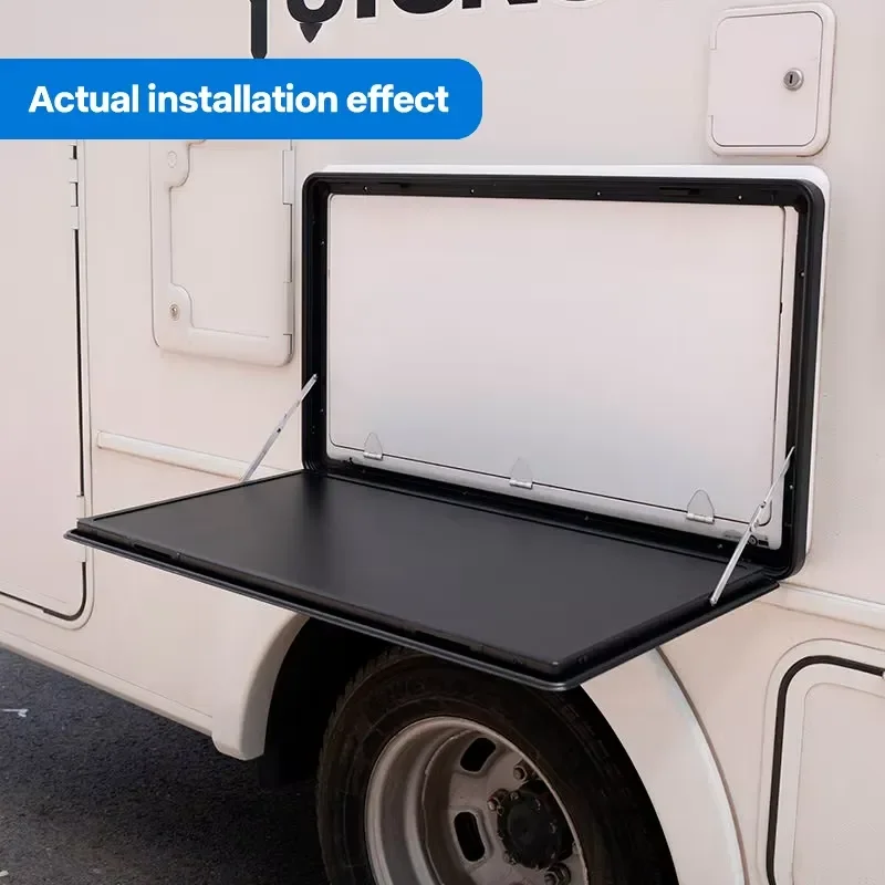 800x450mm Folding Wall Table Lockable Outdoor Fold Down Desk for RVs Campers Caravans Black Space Saving Compact Design