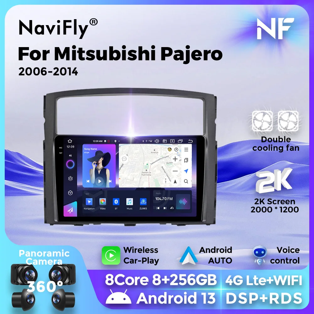 NaviFly 2din dvd QLED 2K screen for Mitsubishi Pajero 2006-2014 CarPlay Android auto player Car Stereo Audio Multimedia GPS navI