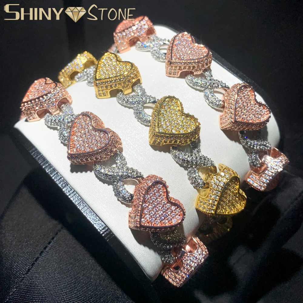 

Rose Gold Color Two Tone Color Bling 5A Cubic Zirconia CZ Heart Infinity Chain bracelet For Women Iced out Hip Hop Jewelry