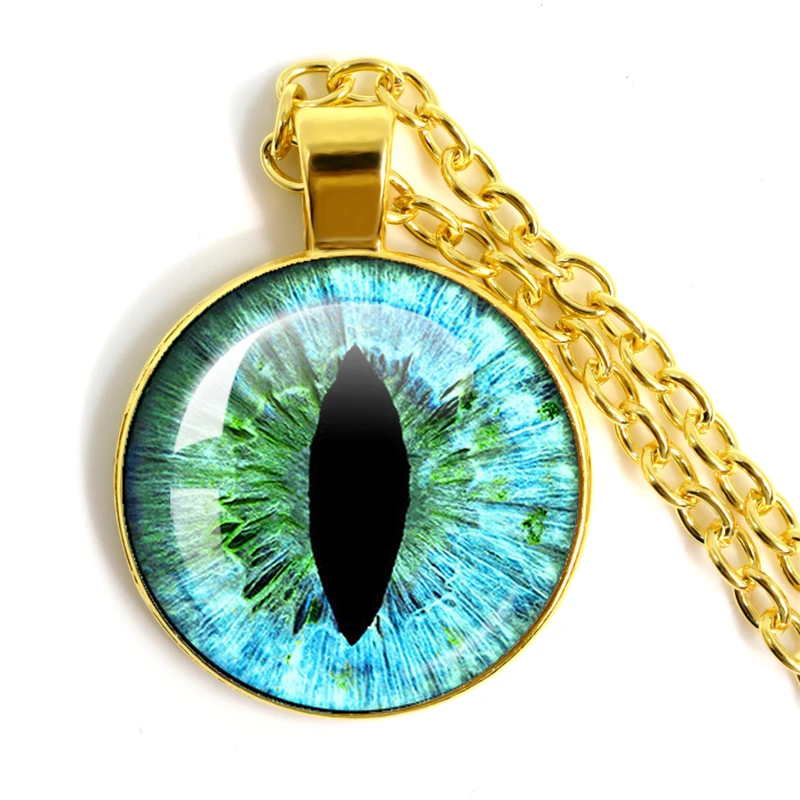 Lovely Fashion Colored Evil Eye Necklace Beautiful Animal Dragon Cats Eye Heart 25mm Glass Cabochon Pendant Gift For Fridends