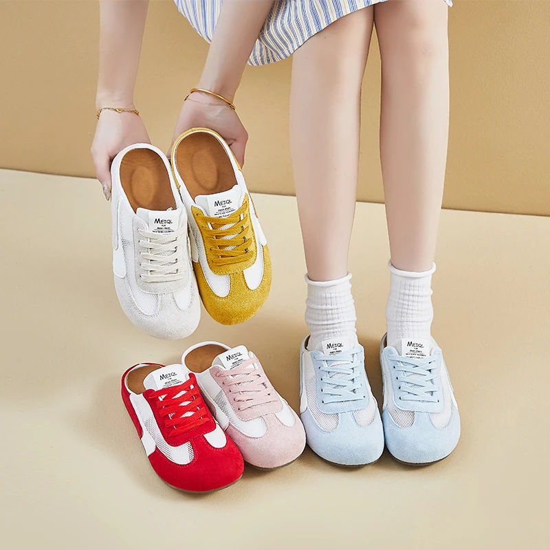 

2025 New Summer Women Casual Flats Shoes Footbed Comfortable Slip on Mesh House Slippers Ladies Backless Slide Retro Female