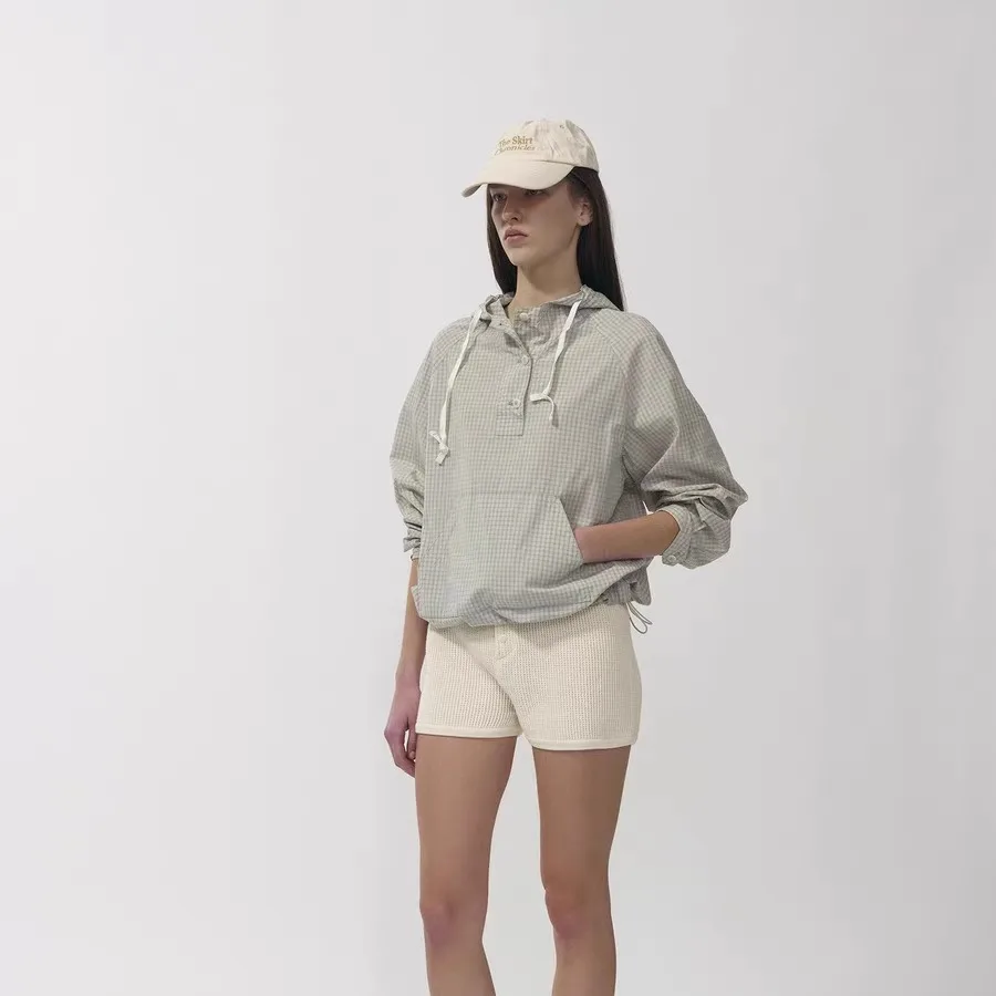 Sudadera con capucha a cuadros Street Sle, ropa de trabajo inspirada en Jaet, ajuste holgado, longitud Regular, capucha no desmontable, verano 2025, Faion para mujer