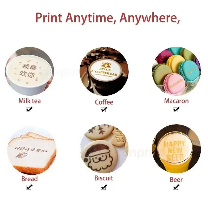 Imagem -03 - Coffee Latte Handheld Impressora a Jato de Tinta Impressão Personalizada Faça Você Mesmo com Régua Auxiliar para Cafés Evebot Print Size 26*1000 mm