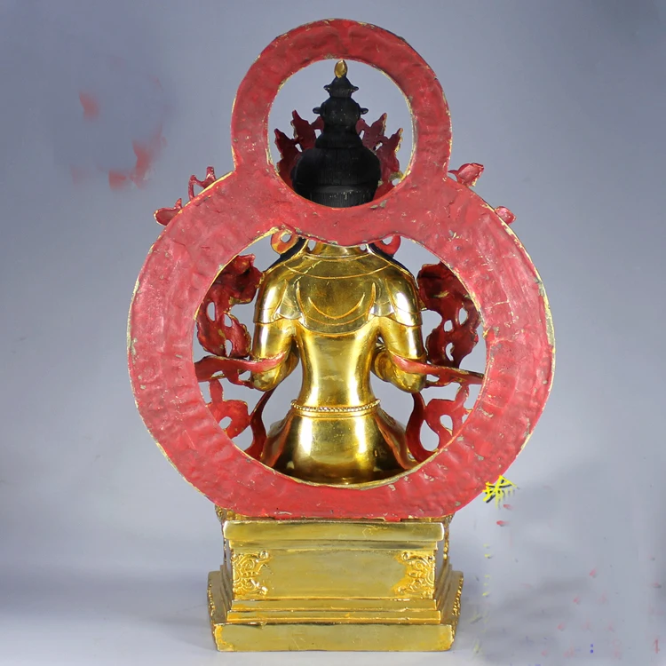 46CM huge large # GOOD buddha Buddhist HOME Temple Nepal Buddhism gold gilding Maitreya Future lucky brass statue