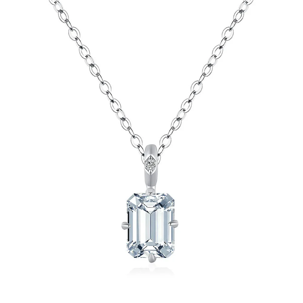

S925 Silver 2 Carat 6x8mm Rectangular Chamfer Pendant Necklace Square Zirconium Emerald Cut Necklace Mother's Day Gift