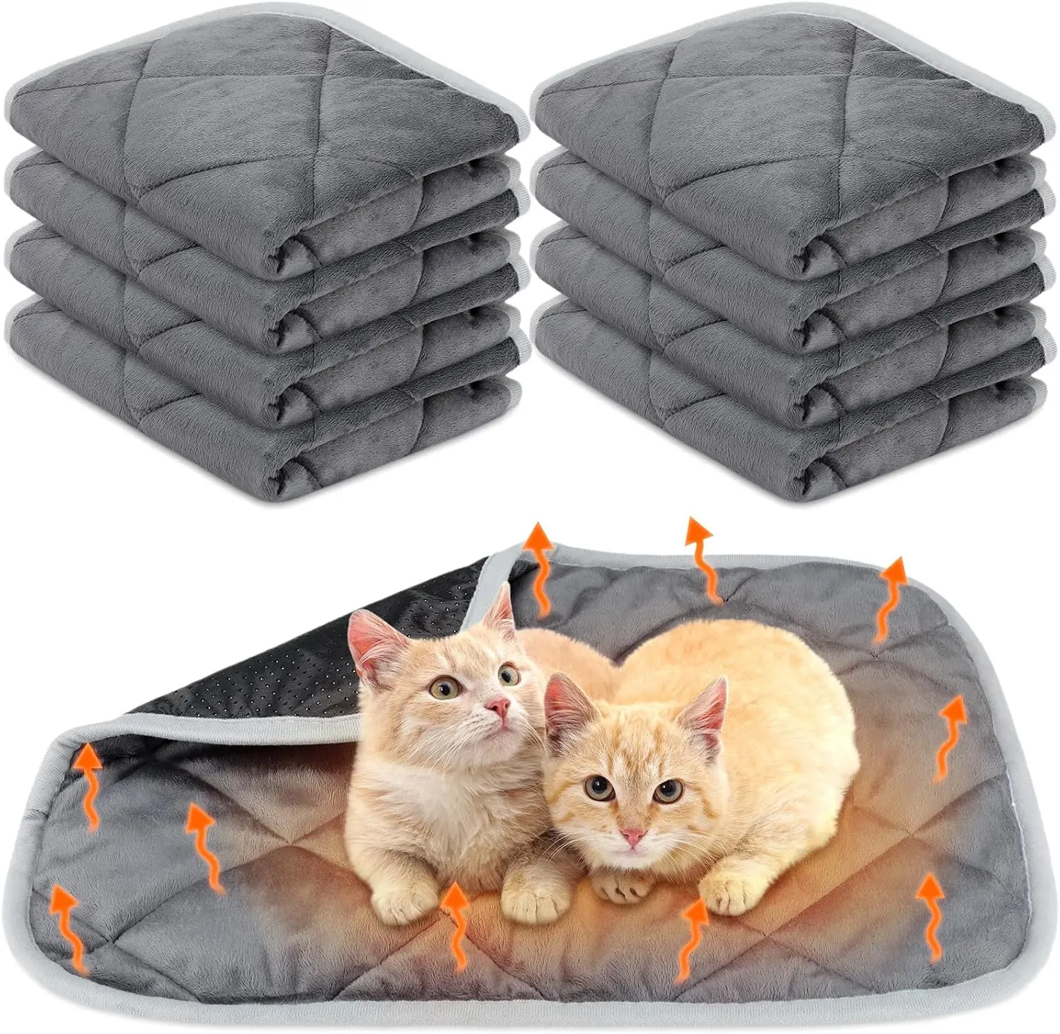 

8-Pack Self-Heating Pet Mat, Thermal Bed for Cats & Dogs, Washable, Gray 18x24 Inch