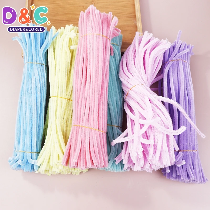 100Pcs Chenille Stem Pipe Kids DIY Creative Toys Chenille Sticks Cleaners Kindergarten Educational Handmade Material Plush Strip