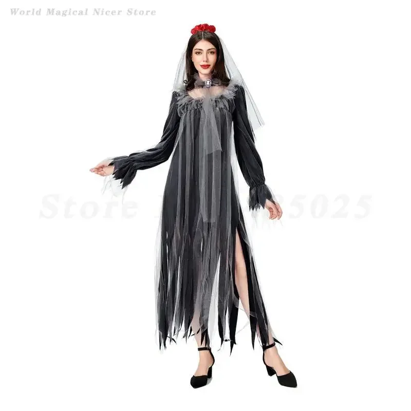 المرأة الساحرة شبح غيبوبة شيطان مصاص دماء تأثيري حلي هالوين مخيف زفاف العروس فستان حفلة أداء فستان بتصميم حالم #3
