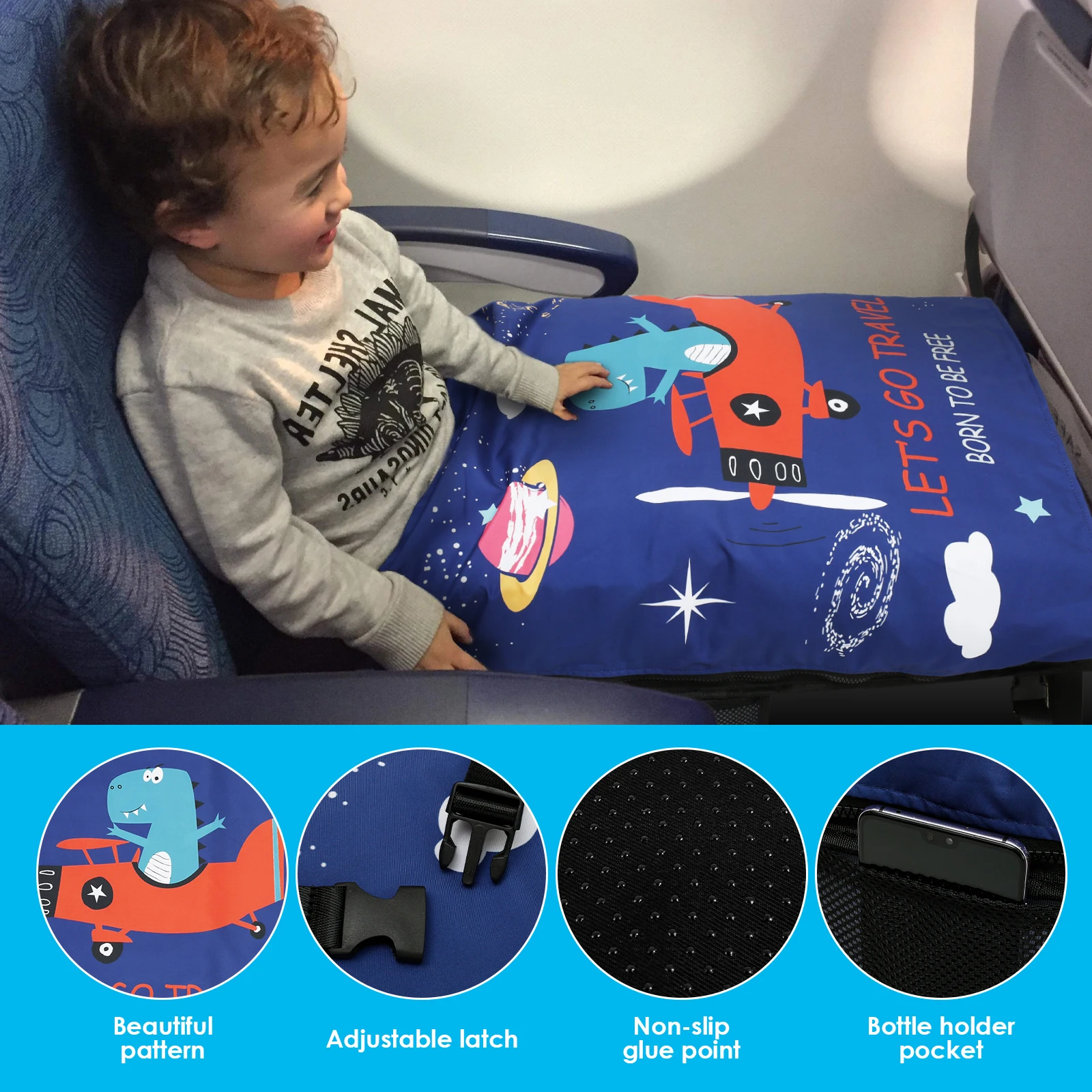 Toddler Travel Airplane Bed with Quilt Portable Children Pedals Beds Comfortable Aircraft Hammock Seat Extender Extra Leg Room