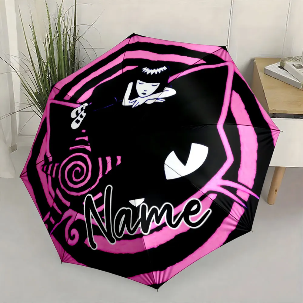 Custom Name Stylish Cat-Themed Umbrella Design 8 Iron Ribs Folding Umbrella Auto-Open Fashionable Sunshade Deluxe Gift