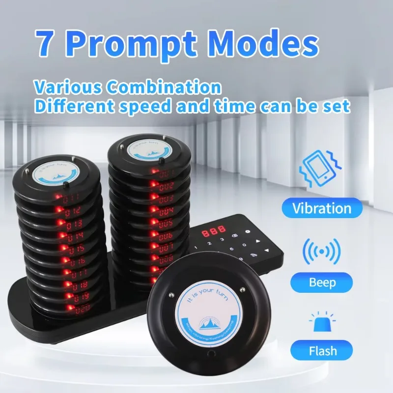 Waterproof Cafe Guest Queue Buzzer 10 Long Range Wireless Vibrating Beeper Paging System Restaurant Clinic view 2