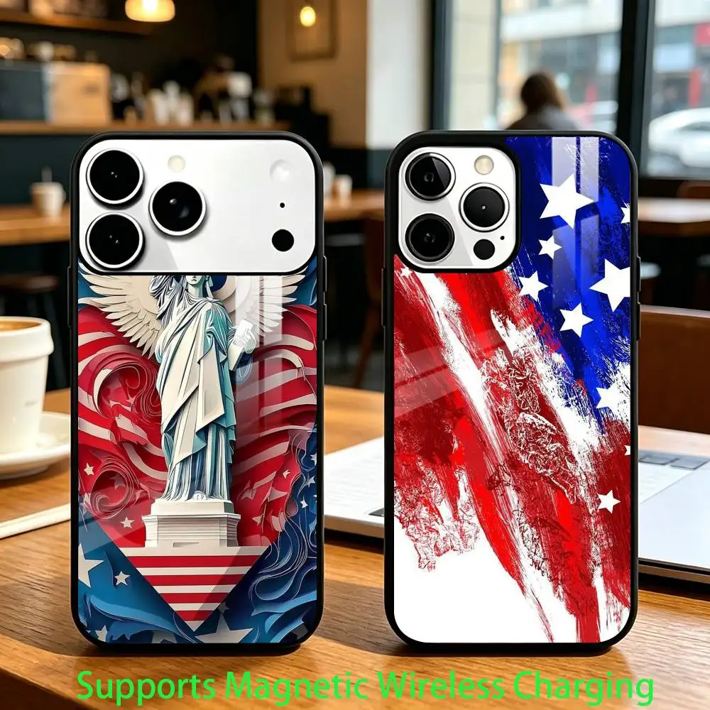 

The USA Artistic Flag Phone Case For iPhone17,16,15,14,13,12,11 Plus,Pro Supports Magnetic Wireless Charging