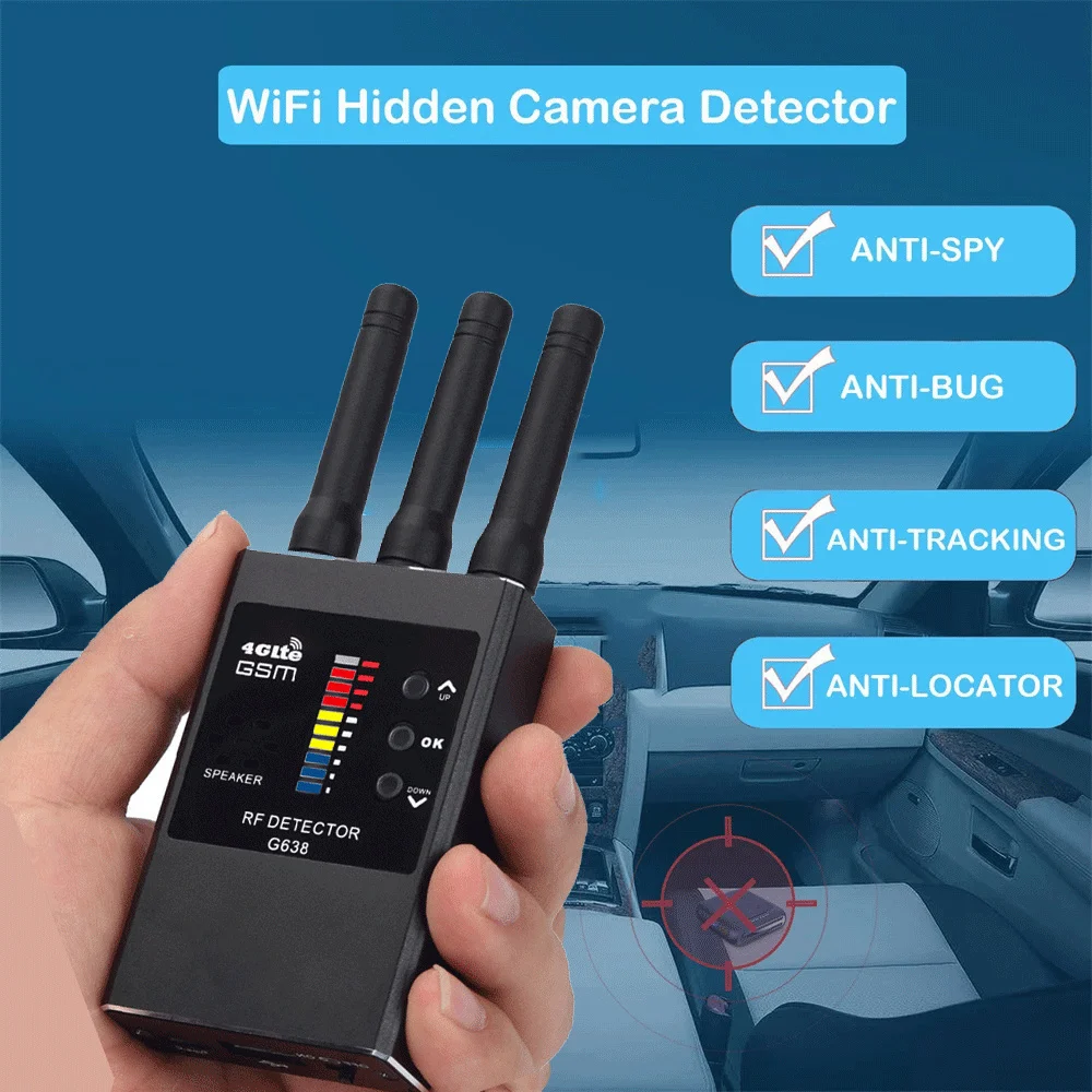 G638 Anti Spy Wireless RF Signal Detector GSM GPS Tracker Hidden Camera Eavesdropping Device Military Professional Version G738