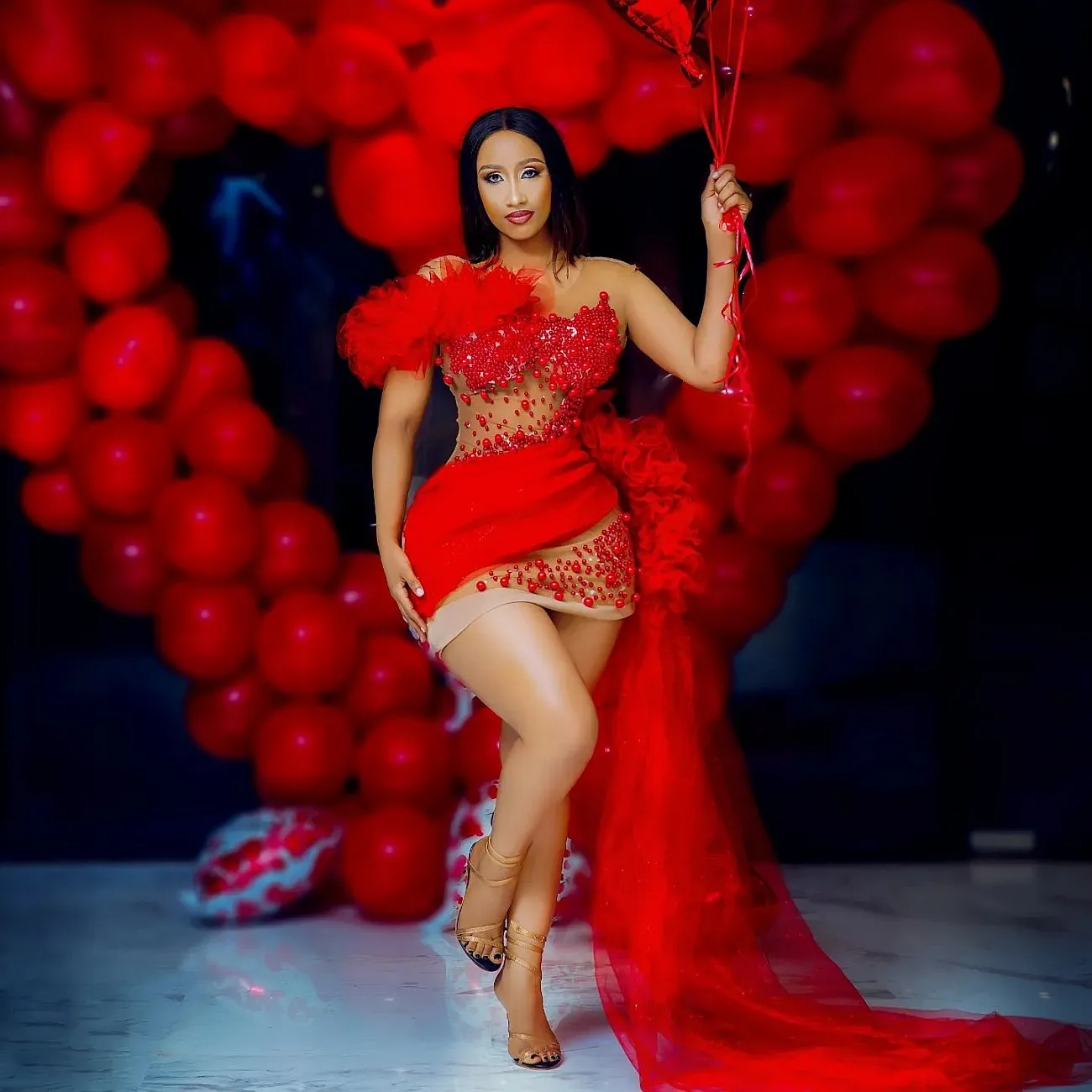 Aso Ebi Christmas Cocktail Party Dresses Ruffles Side Train Major Beads Pearls Plus Size Mermaid Prom Dress Wedding Party Gowns