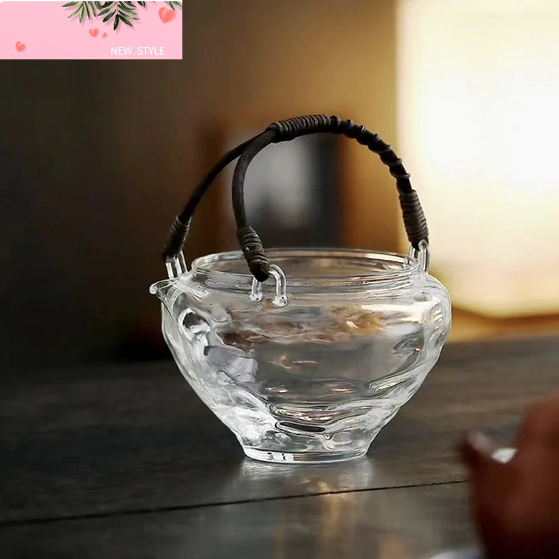 

450 мл чайная чаша ручной работы из ротанга с тканой ручкой, термостойкий стеклянный чайник, холодновариваемый зеленый чай, ярмарная чашка, чайный кувшин, чайник, подарки