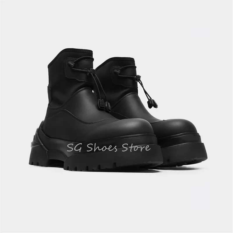 

High Top Leather Outdoor Work Boots for Men Punk Big Head Chunky Bottom Height Increasing Motorcycle Boots Male Chelsea Boots