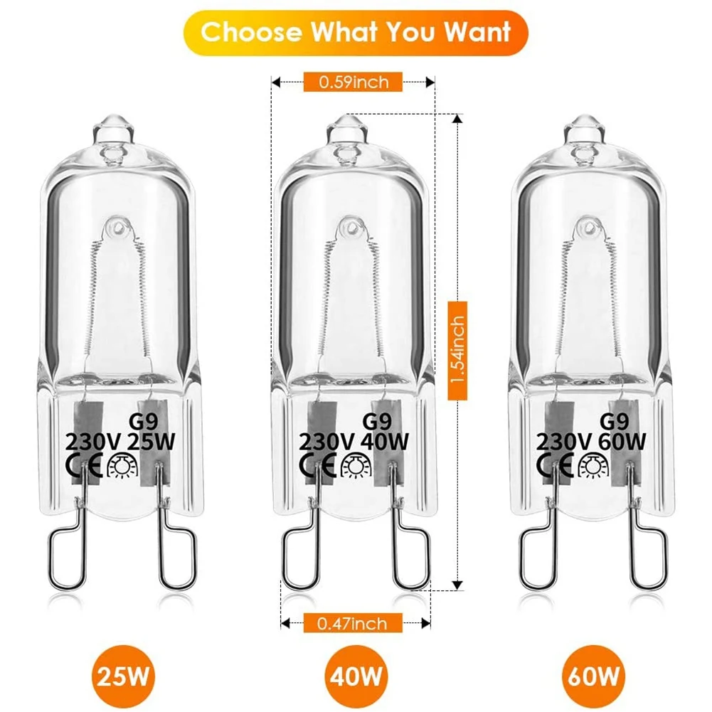 20Pcs G9 Halogen Light Bulbs,40W Clear Halogen Lamps Dimmable,Warm White 2800K for Chandeliers,Pendants,Landscape Lights