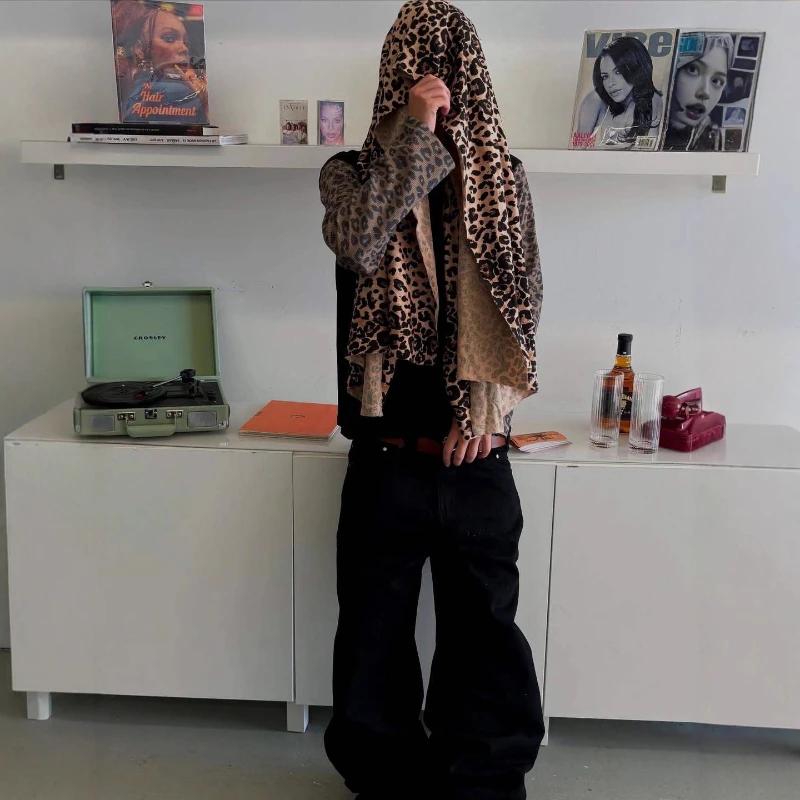 بلوفر بسيط بألوان متباينة بطبعة الفهد قميص بأكمام طويلة 2025 ربيع جديد على الطراز الأوروبي والأمريكي الفضفاض غير الرسمي #5